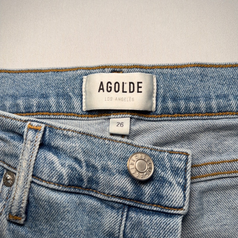 AGOLDE High Rise Jeans Womens 26 Straight Leg Blue Denim Button Fly Light Wash - Picture 10 of 14
